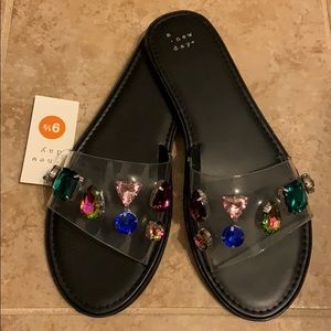 NWT A New Day Black Alana Gem Slide Sandals
